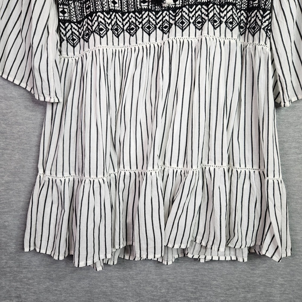 Free People Lola Black White Stripes Boho Dress Sz S Embroidered Bell Sleeve NEW - Picture 8 of 14